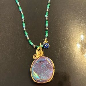 Sparkly blue-purple gold-filled wire wrapped DRUZY QUARTZ pendant.